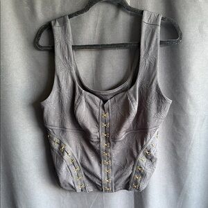 Free People Black Embroidered Hook-and-Eye Corset Crop Top